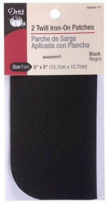 Twill Iron-on Patches 2 Pieces Black 55240-1T Dritz A set of two iron on black patches for repairing garments
