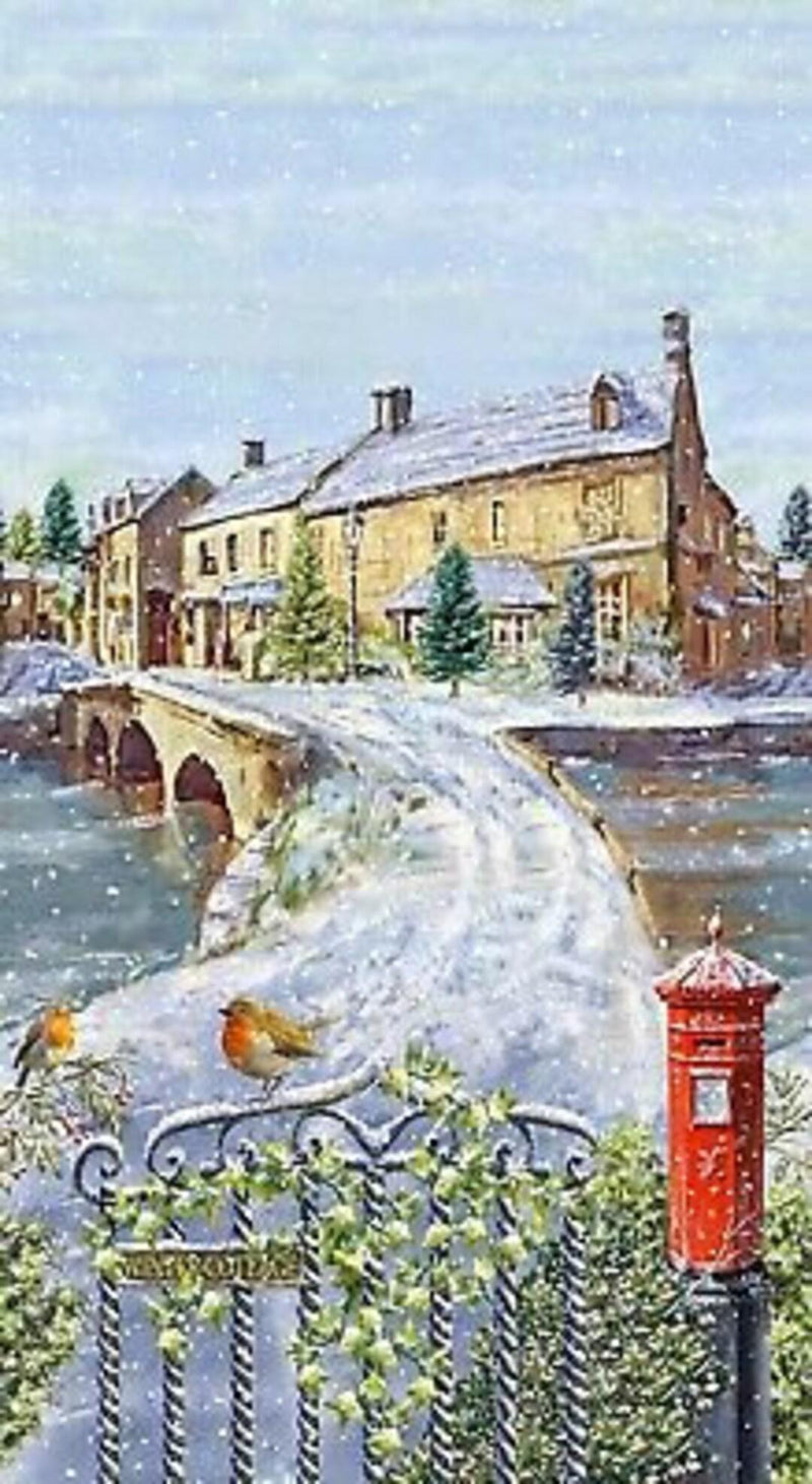 Winter Cottage Panel by Marcello Corti for Henry Glass - 1715P-11 - Sewjersey.com