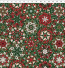 Christmas-themed fabric pattern with red, green, and white flowers and berries.