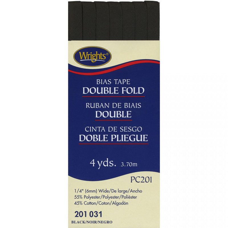 Wrights Double Fold Bias Tape Black .25 in 4 yard