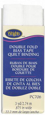 Wrights Double Fold Quilt Binding White 117 202 030 - a package of 3 yards of wrights white double fold bias tape quilt binding