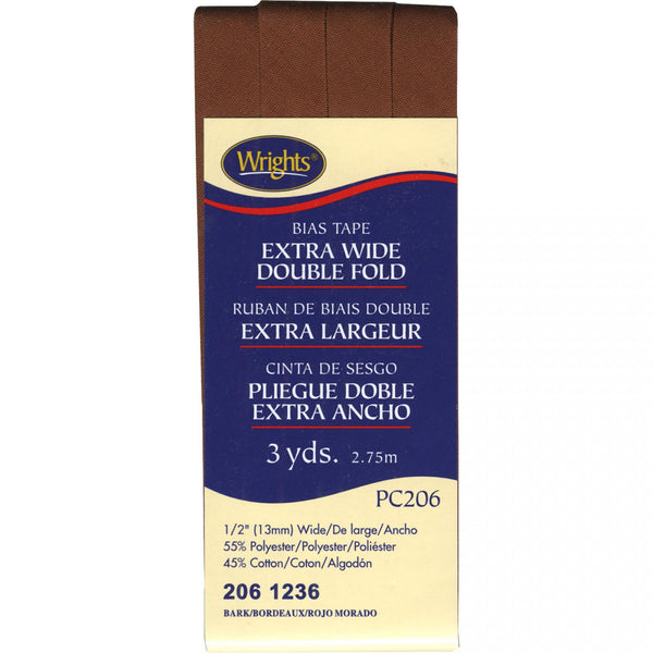 Wrights Extra Wide Double Fold Bias Tape Bark 3 Yards 117 206 1236