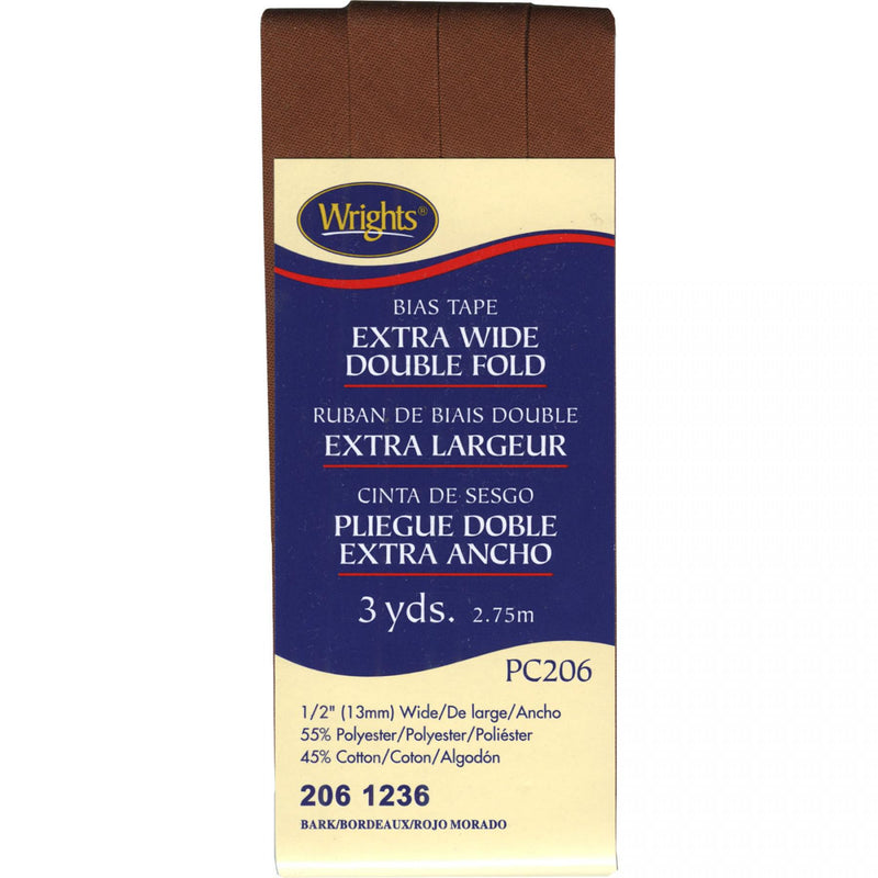 Wrights Extra Wide Double Fold Bias Tape Bark 3 Yards 117 206 1236