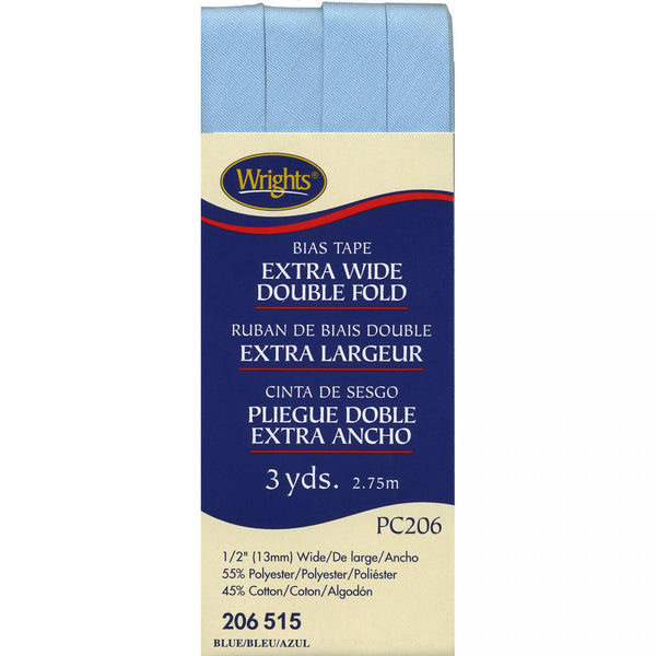 Wrights Extra Wide Double Fold Bias Tape Blue 1/2" wide 3 Yards 117 206 515