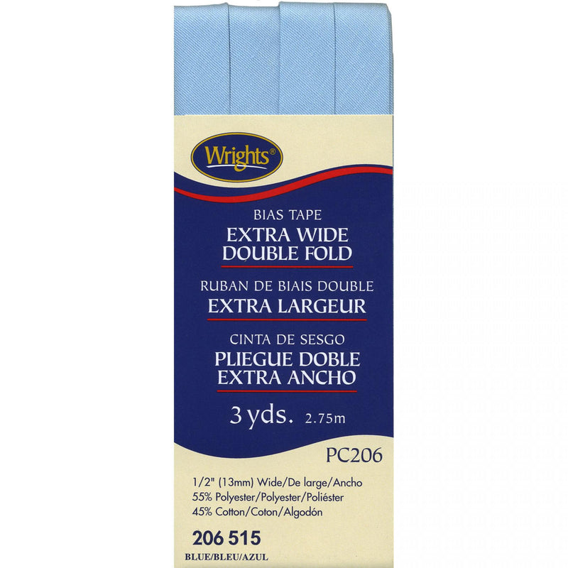 Wrights Extra Wide Double Fold Bias Tape Blue 1/2" wide 3 Yards 117 206 515