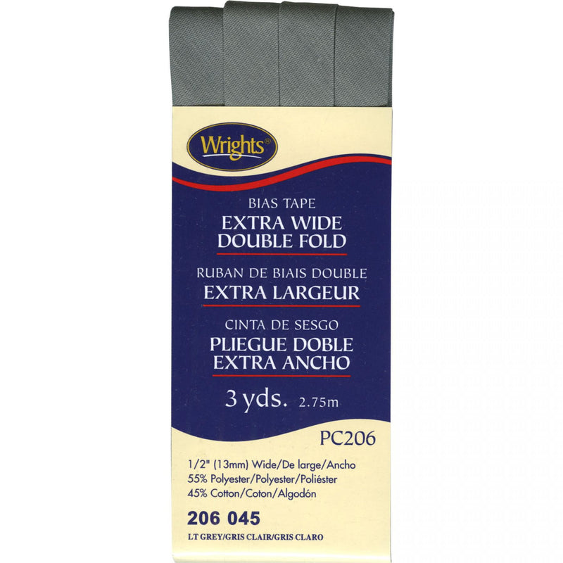 Wrights Extra Wide Double Fold Bias Tape Light Gray 3 Yards 117 206 045 - sewjersey.com