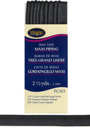 Package of wrights black maxi piping on a white background. It also shows the piping below the package. 
