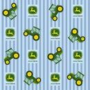 John Deere Nursery Tossed Tractor on Ticking Blue 70172 100% Cotton Fabric 44/45" wide Clearance Fabric - Sewjersey.com