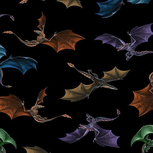 Timeless Treasures Fabric Dragons Lair GM C1376 Black - Sewjersey.com