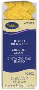 Wrights Jumbo Rick Rack 2-1/2yd Yellow - Sewjersey.com