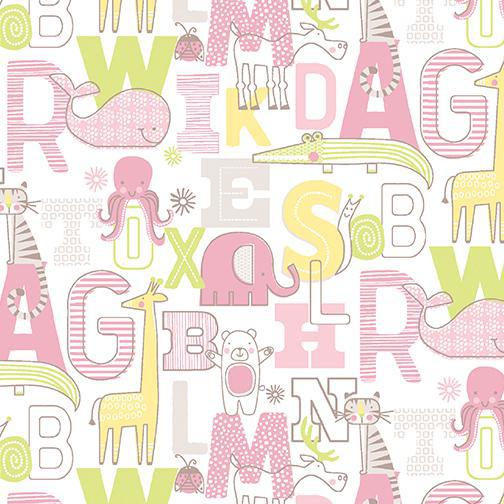 Benartex Adorable Alphabet by Jessica Flick - Adorable Alphabet Pink/White - 13017 21