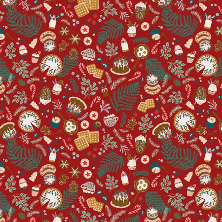 YX102-DR2 Merry Memories - Christmas Feast - Deep Red Fabric