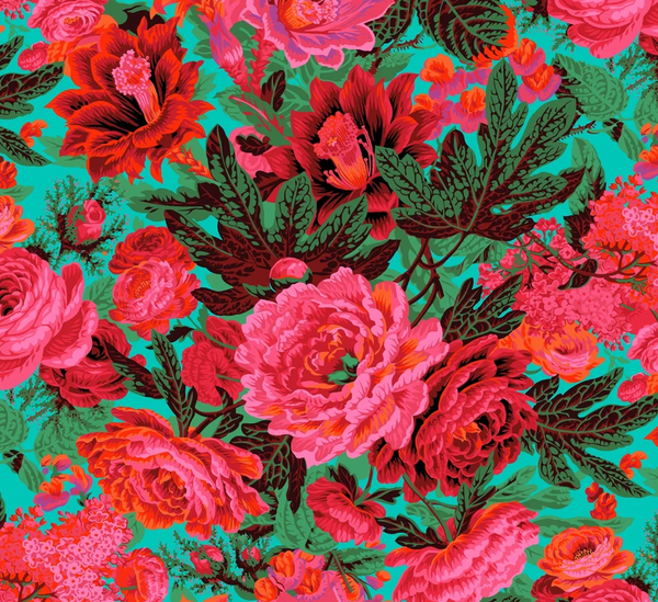 Free Spirit Kaffe Fassett Collective February 2023 by Phillip Jacobs - Floral Burst Maroon PWPJ029.MAROON - Sewjersey.com