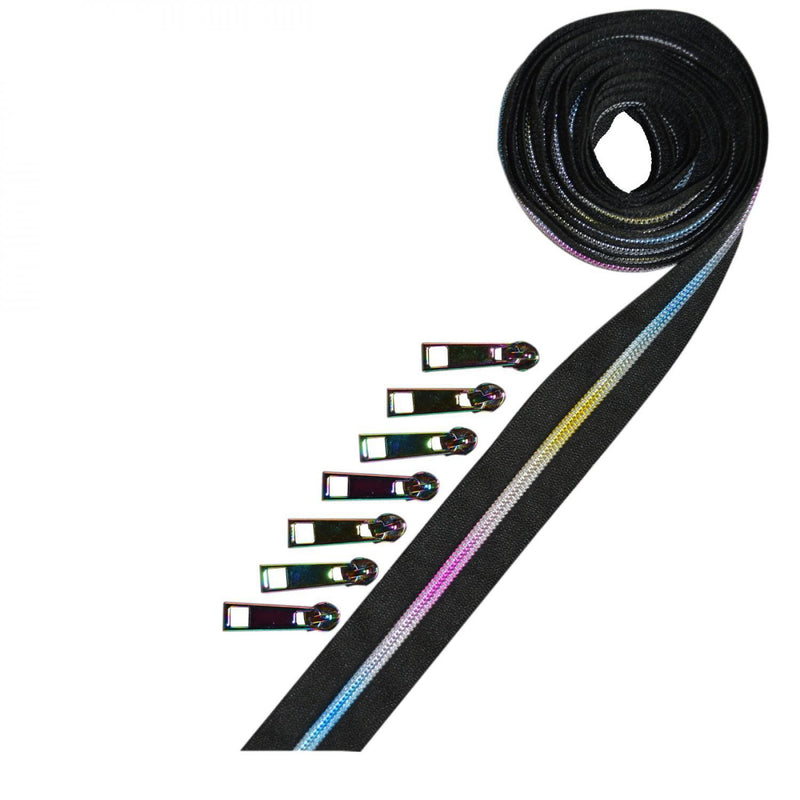 Metallic Zipper Tape Black with Multicolored Teeth