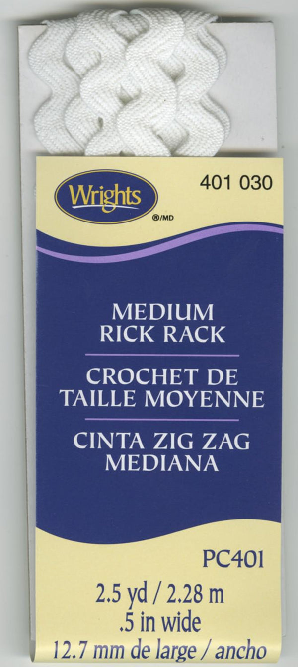 Wrights Medium Rick Rack White 2-1/2 Yards - Sewjersey.com