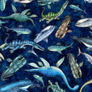Savage Kingdom Underwater Dinosaurs Blue 31736 N QT Fabrics 100% Cotton Fabric 44/45" wide - Sewjersey.com