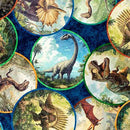 Savage Kingdom Dinosaur Medallions Blue 31735 N QT Fabrics 100% Cotton Fabric 44/45" wide - Sewjersey.com