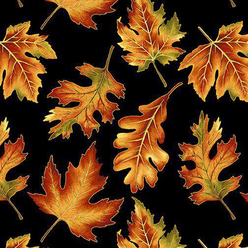 Benartex Autumn Elegance by Jackie Robinson - Leaf Allover Black 1670M 12 - Sewjersey.com