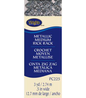 Wrights Medium Rick Rack Metallic Silver 3 Yards - Sewjersey.com