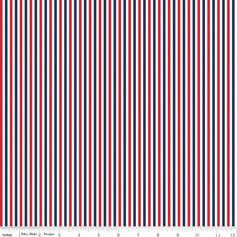 Riley Blake Designs Seasonal Basics by the RBD Designers - 1/8" Stripe Patriotic - C495 PATRIOTIC - Sewjersey.com