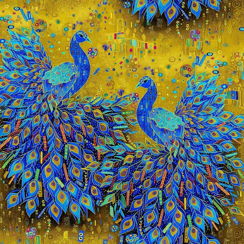s Treasures Plumes of Gold by Chong-a Hwang Royal Peacocks Gold PLUME-CM3431  GOLD - sewjersey.com
