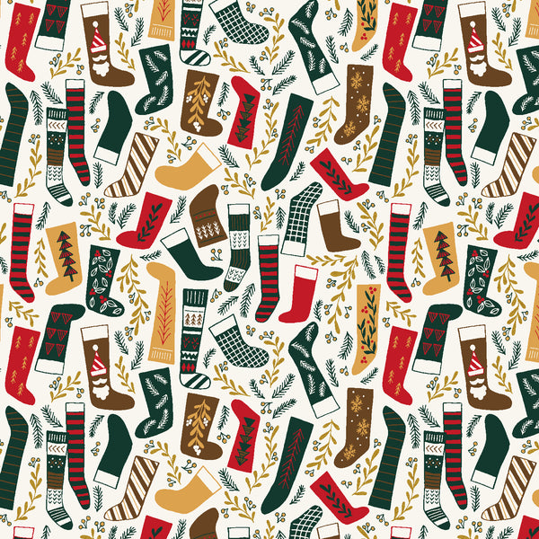 Merry Memories Pleasant Surprises - Green Gold Metallic Fabric