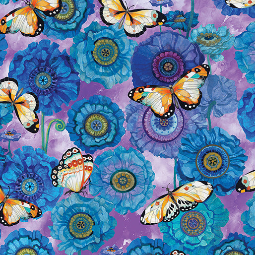 Butterflies&Blooms PurpleMulti  1319461B - Sewjersey.com
