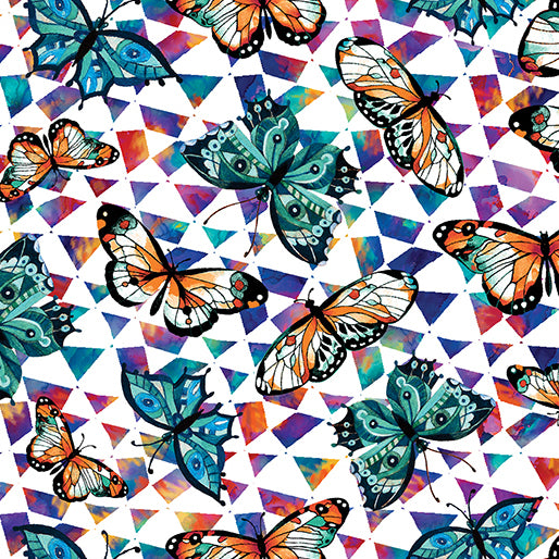 Butterflies & Prism WhiteMulti  1319509B - Sewjersey.com