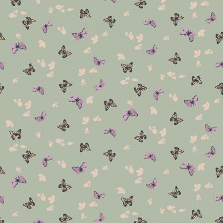 RJ5104-CS1 Butterflies In The Garden - Fluttering About - Cool Sage Fabric - Sewjersey.com