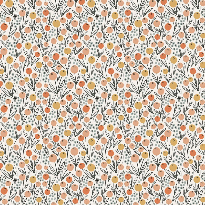 MT104-SC2 Get Out And Explore - Camping Flowers - Sunrise Coral Fabric - Sewjersey.com