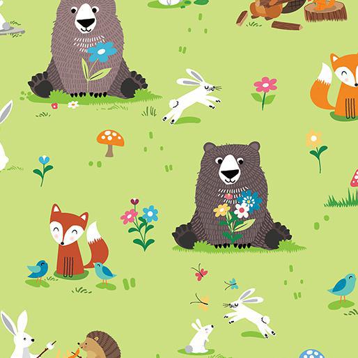 WOODLAND PALS GREEN  By KANVAS STUDIO Happy Camper - Sewjersey.com