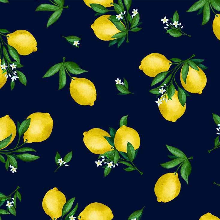 Michael Miller Lemon Fabric 10561 NAVY - Sewjersey.com