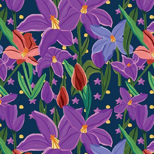 Benartex - Not Your Mama's Garden - Lilies Plum - Sewjersey.com