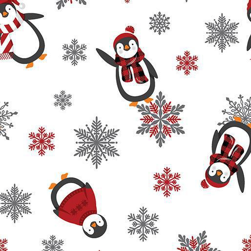 Winter Comfort Flannel 12766F-09 Playful Penguins White by Kanvas Studio for Benartex - Sewjersey.com