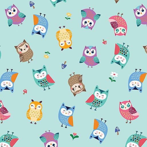 WOODLAND OWLS LIGHT AQUA  By KANVAS STUDIO - Sewjersey.com