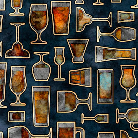 QT Fabrics Cocktail Hour Midnight Drinks by Dan Morris 28716 N150 - sewjersey.com