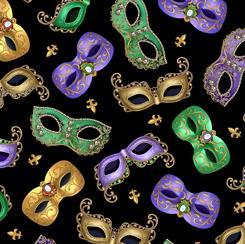 QT Fabrics Mardi Gras Masks Black 28443 J150
