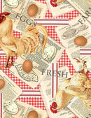 CHICKENS AND RECIPES ON GINGHAM Red FARM-CD1533 - Sewjersey.com