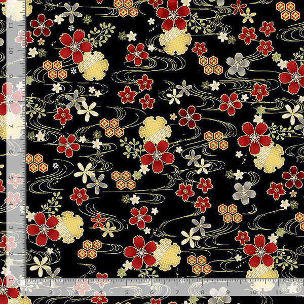 METALIC GEO FLORALS KYOTO-CM1674  BLACK - Sewjersey.com