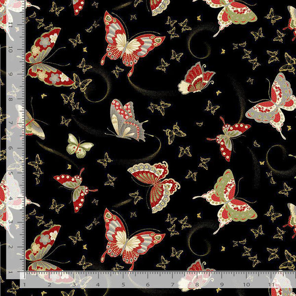 METALIC ASIAN BUTTERFLIES KYOTO-CM1668  BLACK - Sewjersey.com