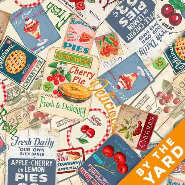Cherry Pie Packed Cherry Stamps Multi CD1547-MULTI Cotton Woven Fabric - Sewjersey.com