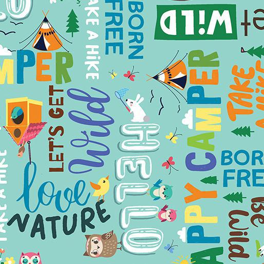 HAPPY CAMPER WORDS BLUE  By KANVAS STUDIO - Sewjersey.com