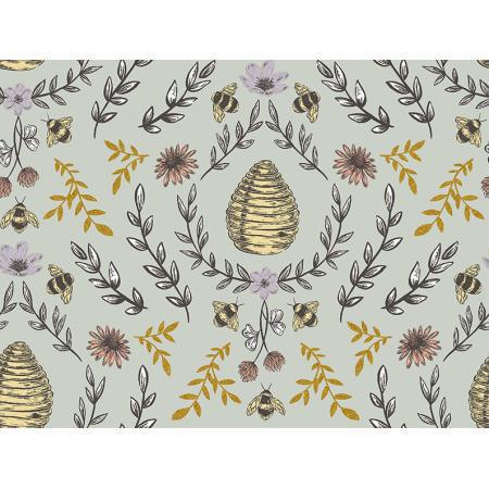 JM203-SA3M Summer in the Cotswolds - Beehive - Sage Metallic Fabric - Sewjersey.com